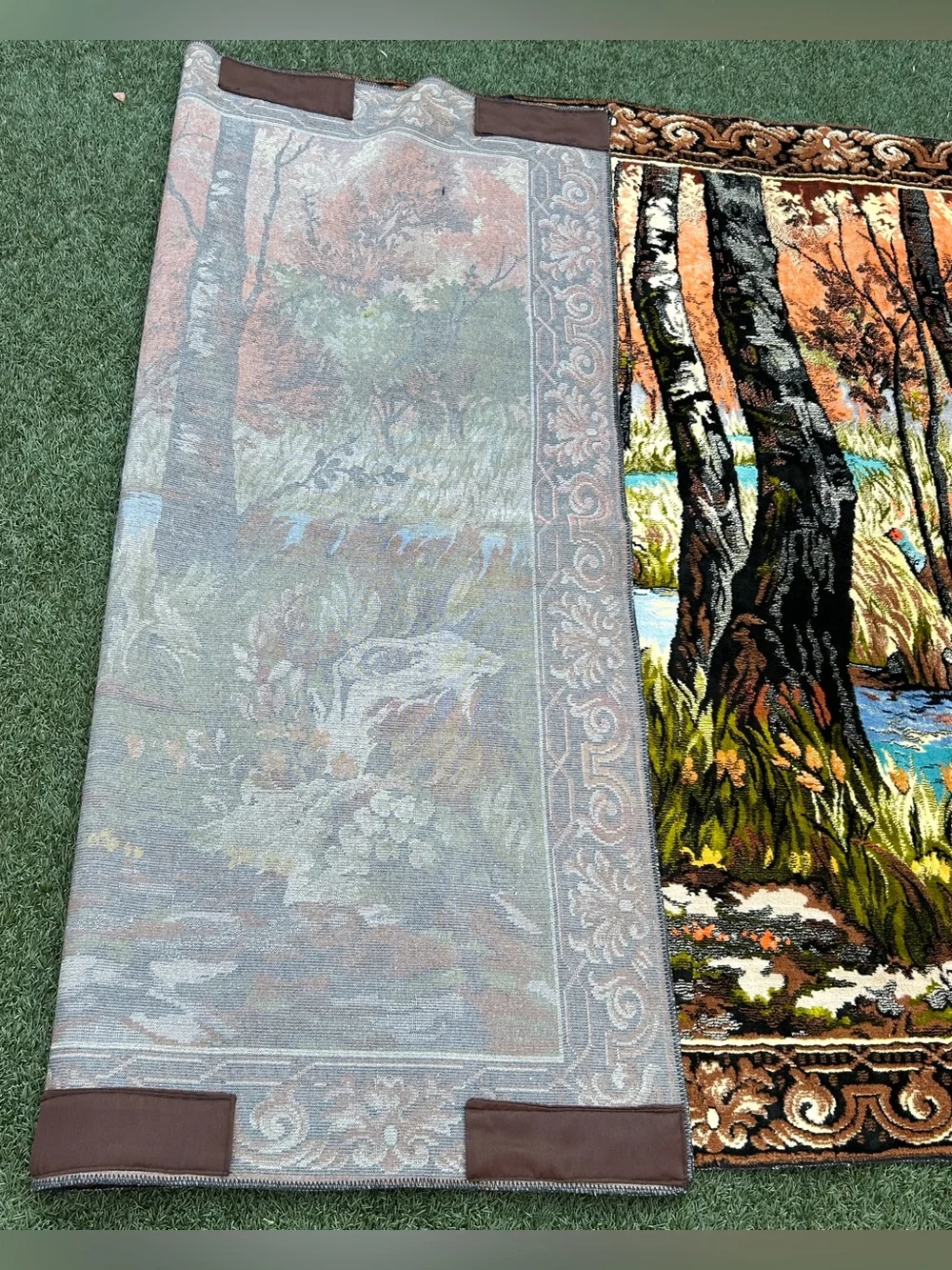 Autumn Pheasant Landscape Wall Tapestry in Rust and Blue